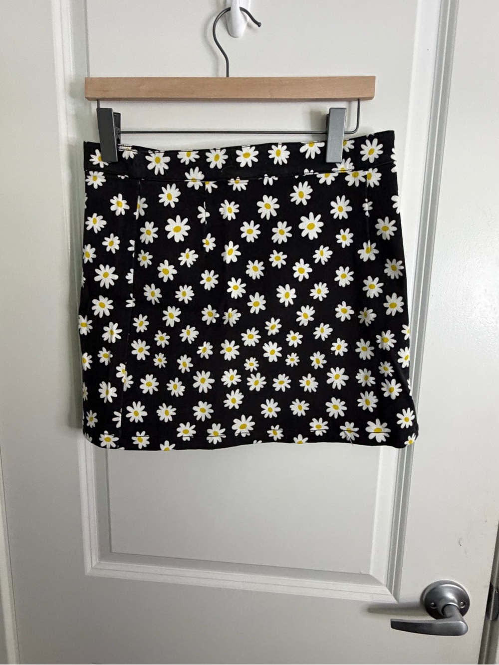Dolls Kill Black Daisy Mini Skirt with White & Yellow Florals